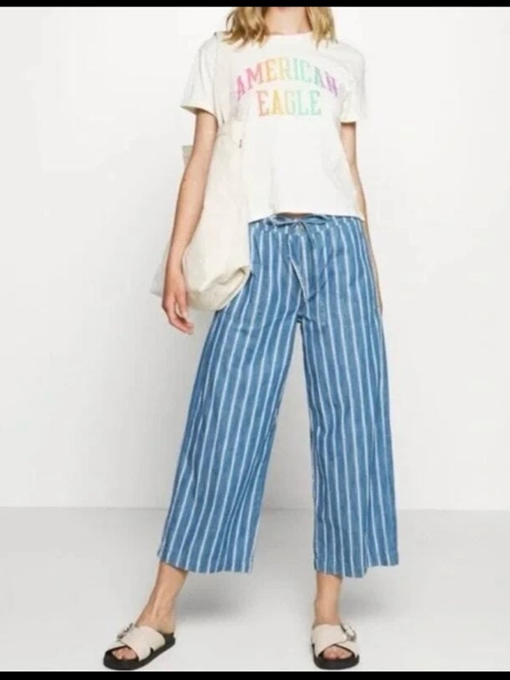 American Eagle Cotton Stripe Crop Pants